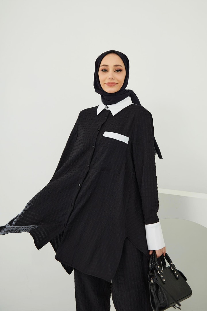 Nancy Gofre Cepli Takım - Siyah