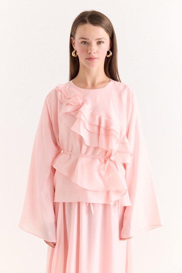 Nara Volanlı Etek Takım - Pembe