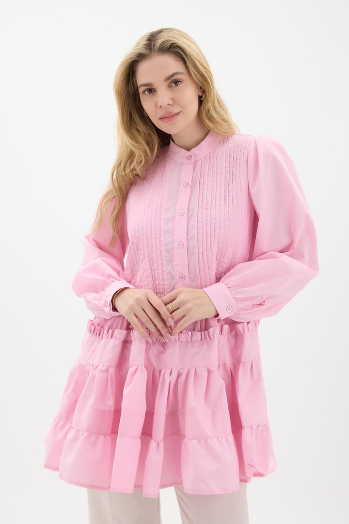 Nervürlü Gömlek - Pembe