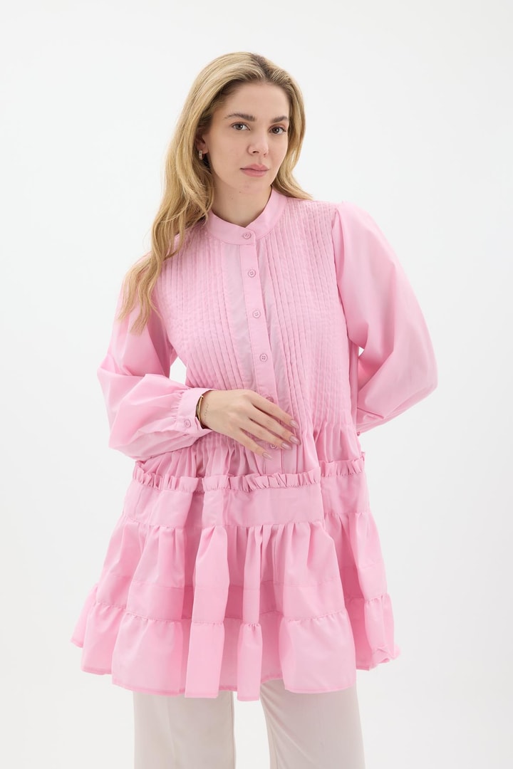 Nervürlü Gömlek - Pembe