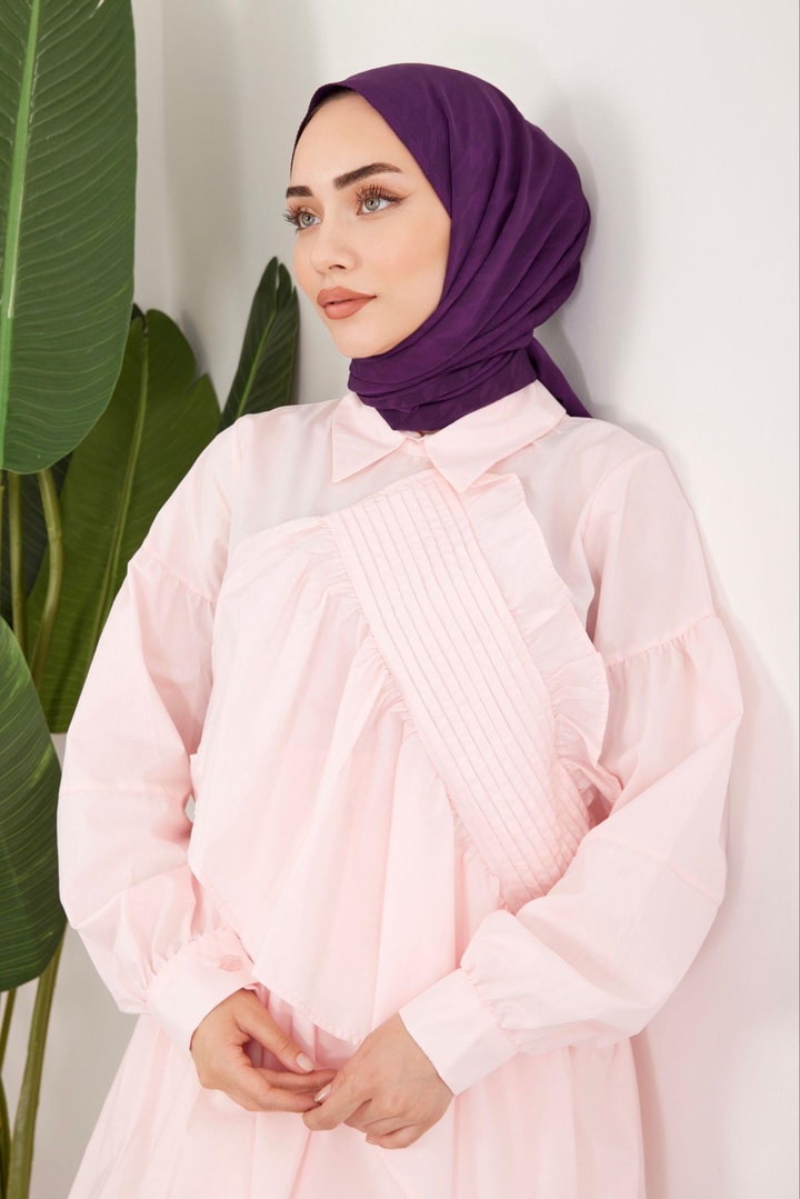 Nervürlü Tasarım Gömlek - Pembe