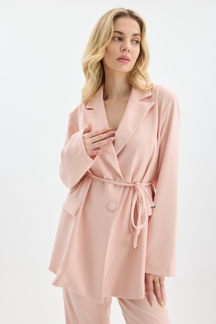 Nery Casual Blazer Ceket Takım - Pudra