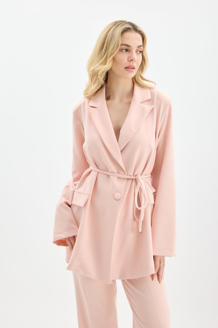Nery Casual Blazer Ceket Takım - Pudra