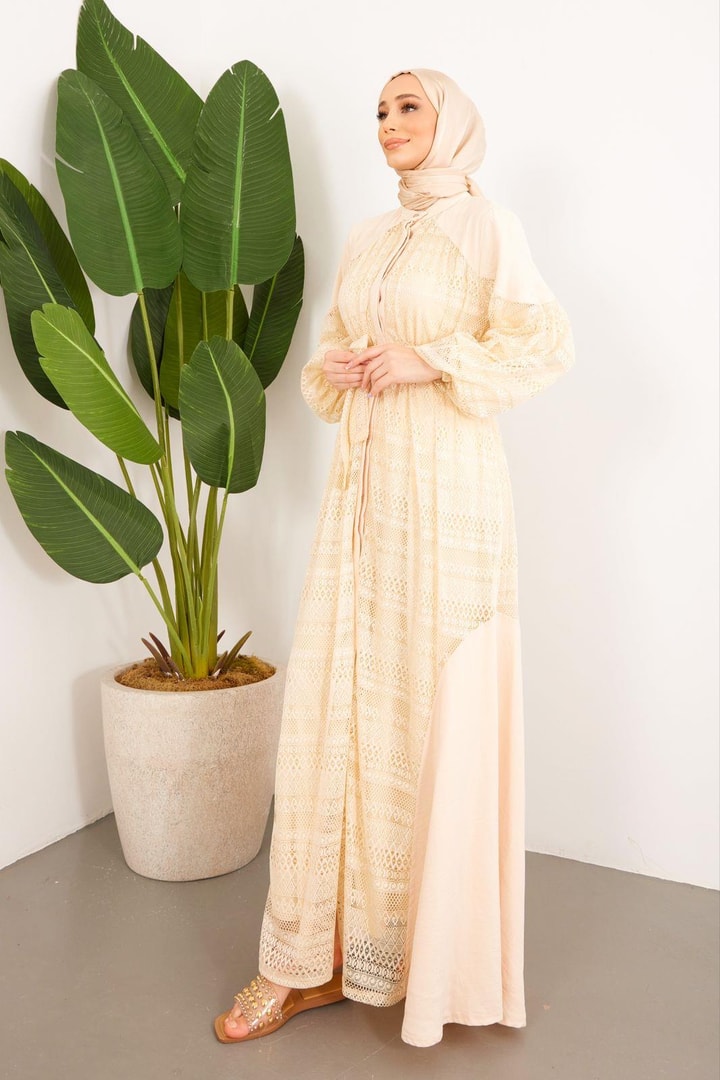 Noami Dantel Elbise - Bej