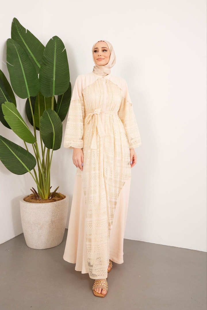 Noami Dantel Elbise - Bej