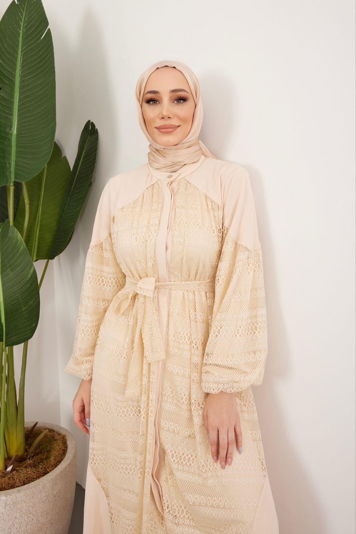Noami Dantel Elbise - Bej