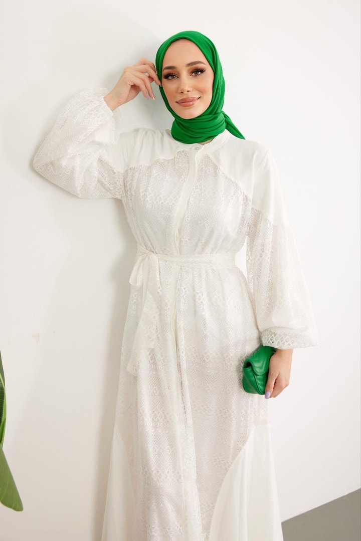 Noami Dantel Elbise - Beyaz
