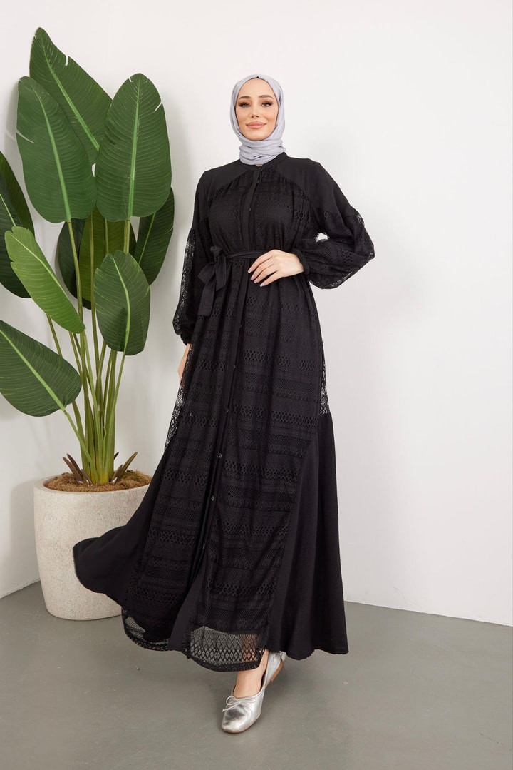 Noami Dantel Elbise - Siyah