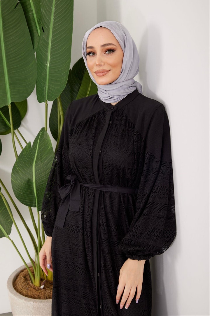 Noami Dantel Elbise - Siyah