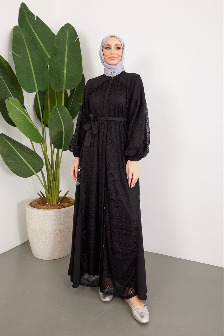Noami Dantel Elbise - Siyah