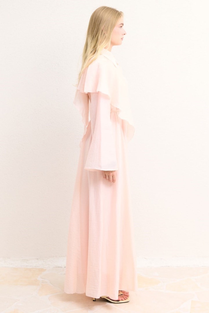 Nora Pelerin Volanlı Elbise - Pembe
