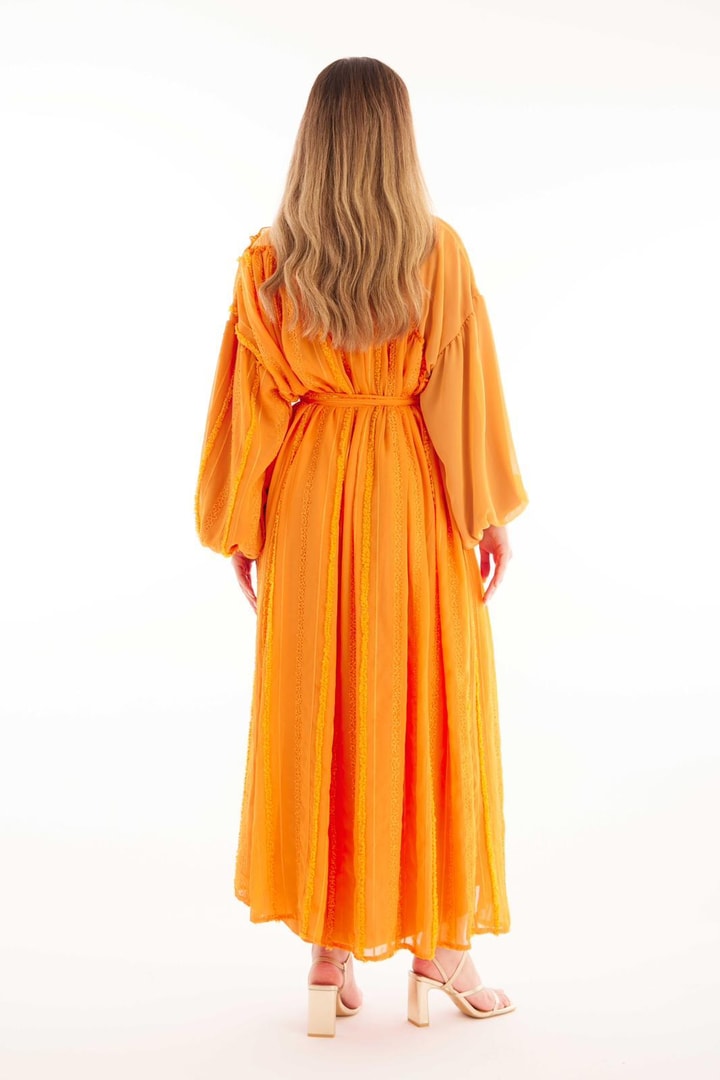 Nucke Şifon Detaylı Elbise - Orange