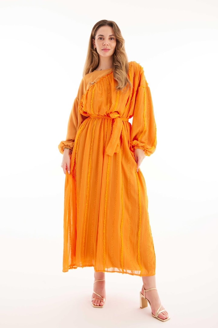 Nucke Şifon Detaylı Elbise - Orange