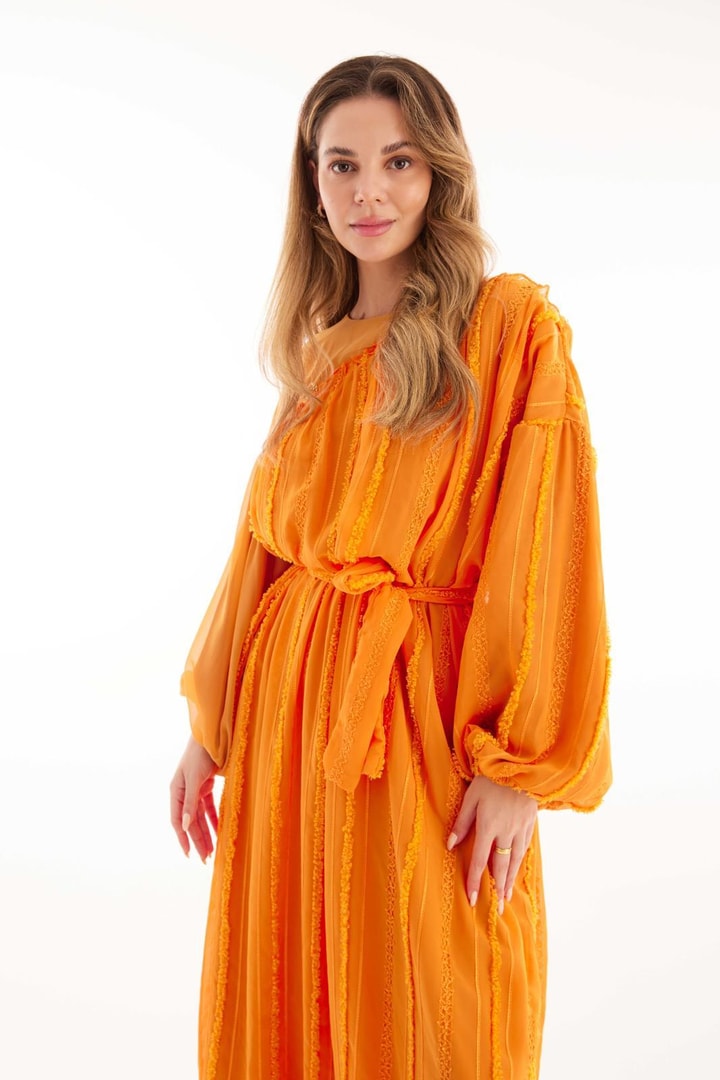Nucke Şifon Detaylı Elbise - Orange