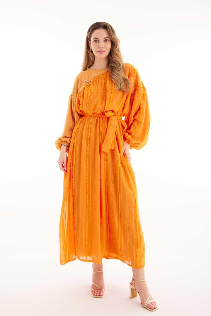 Nucke Şifon Detaylı Elbise - Orange