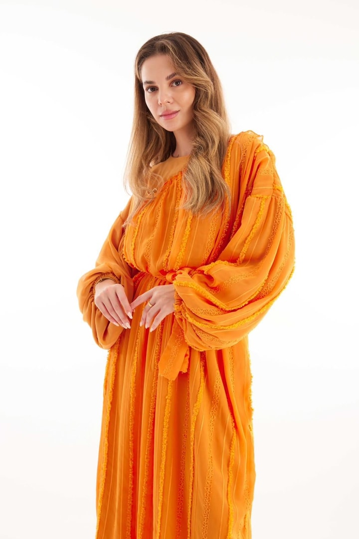 Nucke Şifon Detaylı Elbise - Orange
