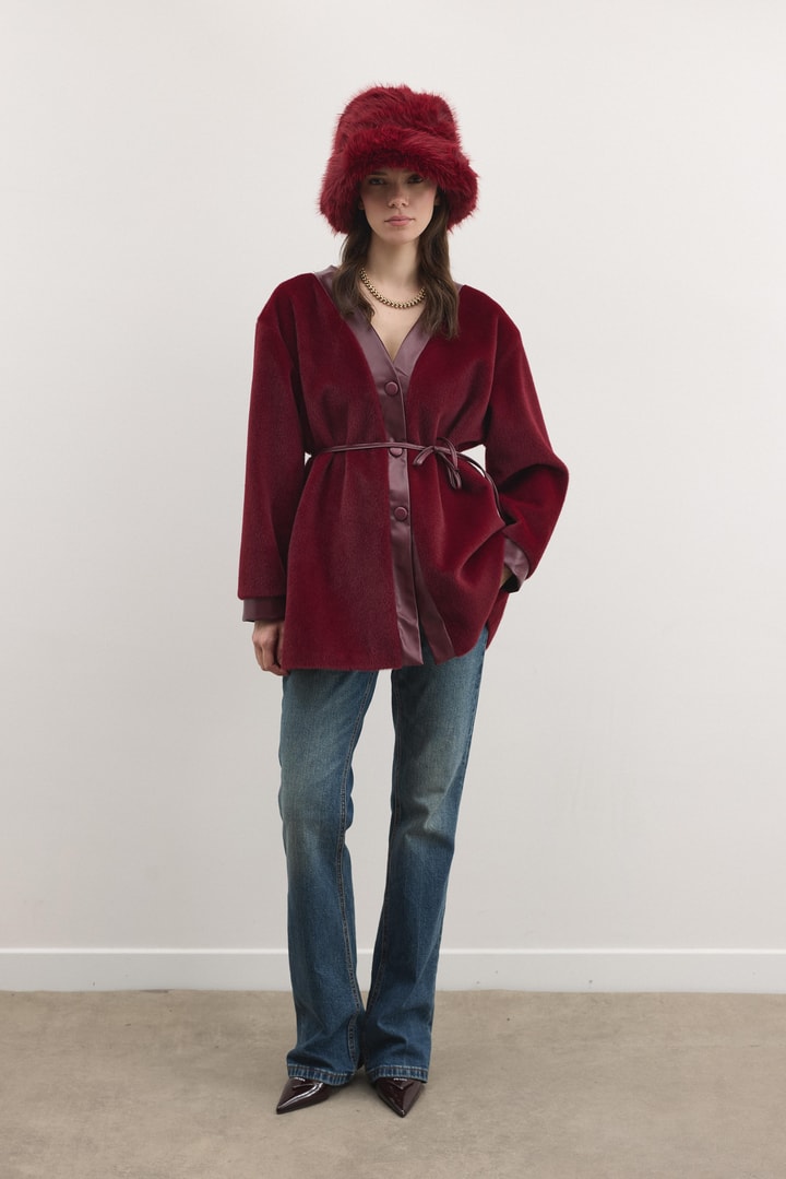 Nuvia Deri Patlı Kaban - Bordo