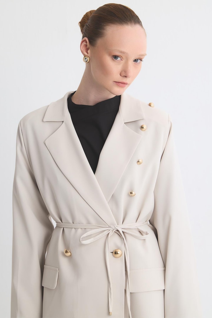 Olia Fırfır Detaylı Blazer Ceket Takım - Taş