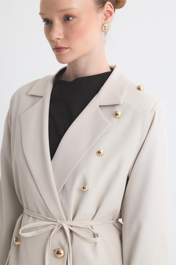 Olia Fırfır Detaylı Blazer Ceket Takım - Taş