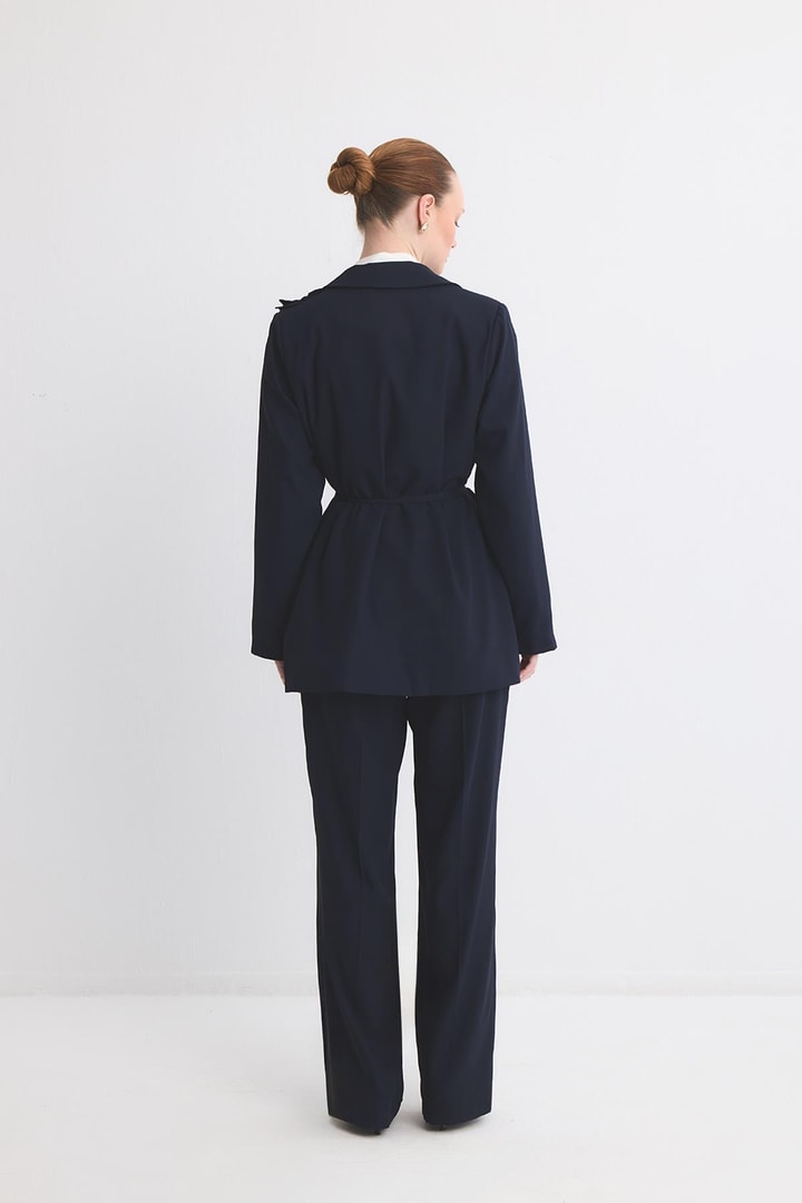 Olia Fırfır Detaylı Blazer Ceket Takım - Lacivert