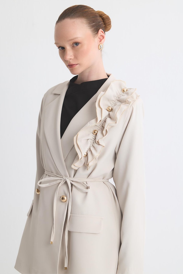 Olia Fırfır Detaylı Blazer Ceket Takım - Taş