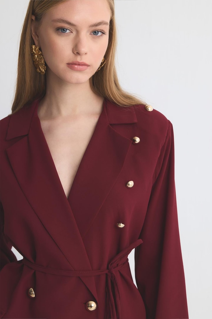 Olia Fırfır Detaylı Blazer Ceket Takım - Bordo