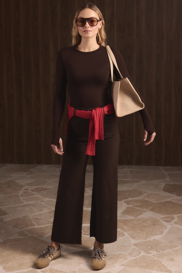 Ön Cepli Yüksek Bel Flare Jean - Kahve