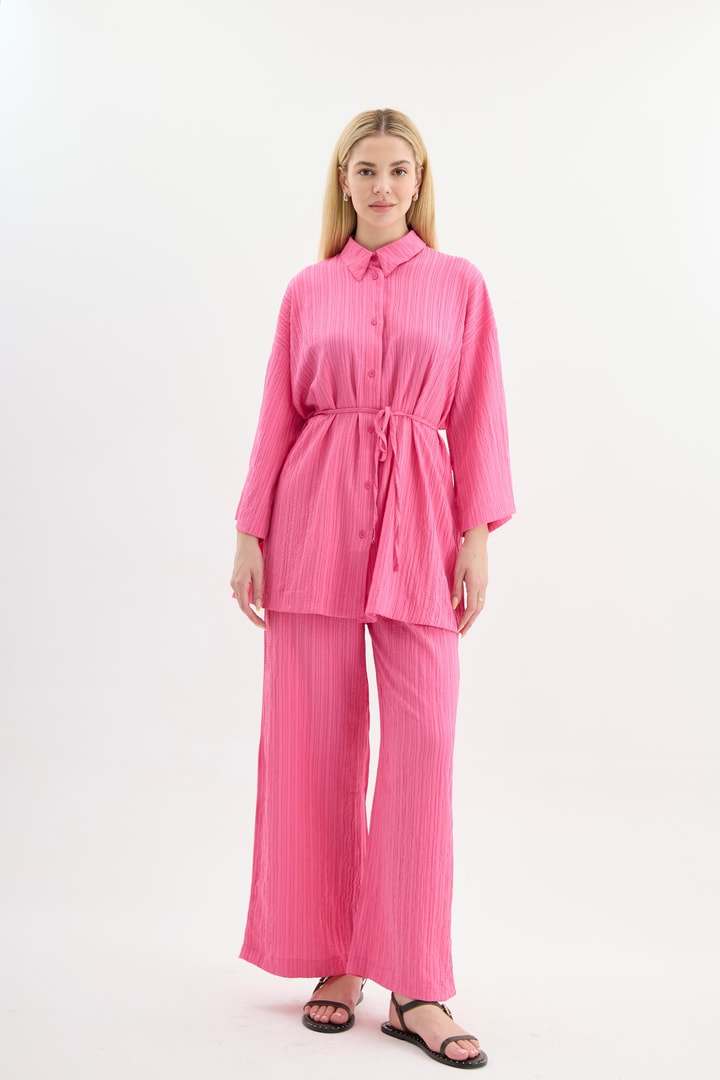 ORGANİK DOKULU PANTOLON TAKIM - Pembe