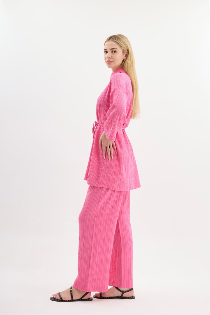 ORGANİK DOKULU PANTOLON TAKIM - Pembe