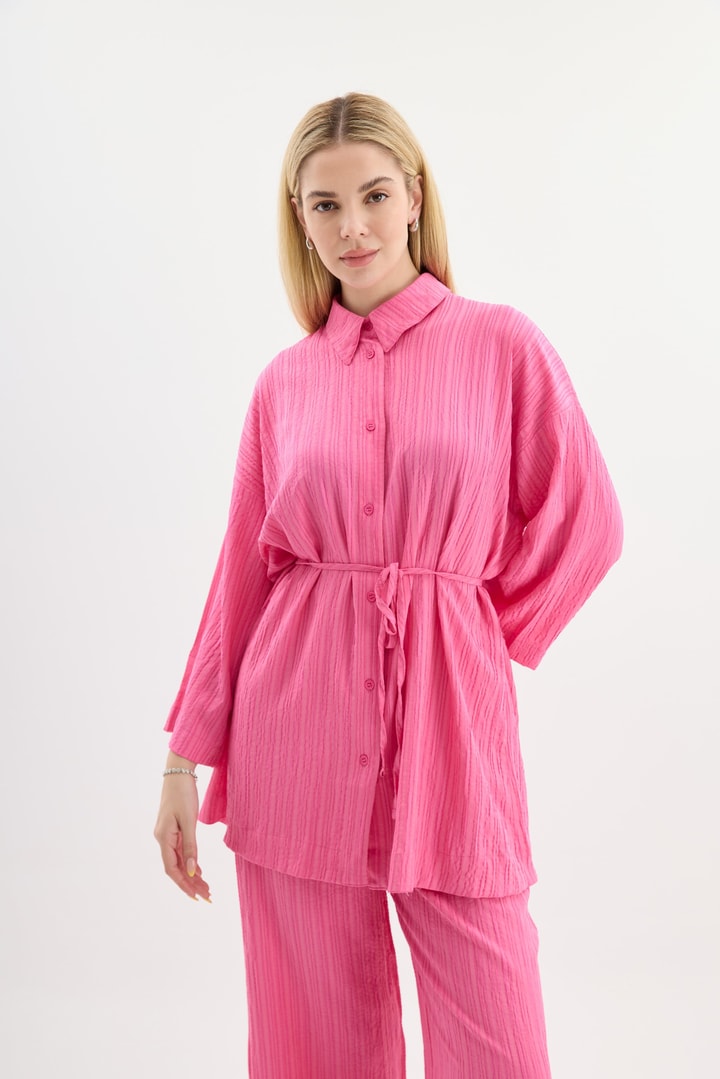 ORGANİK DOKULU PANTOLON TAKIM - Pembe