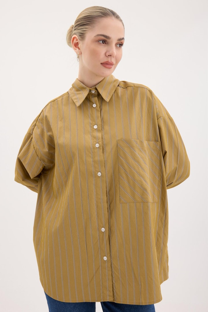 Oversize Dokuma Gömlek - Camel