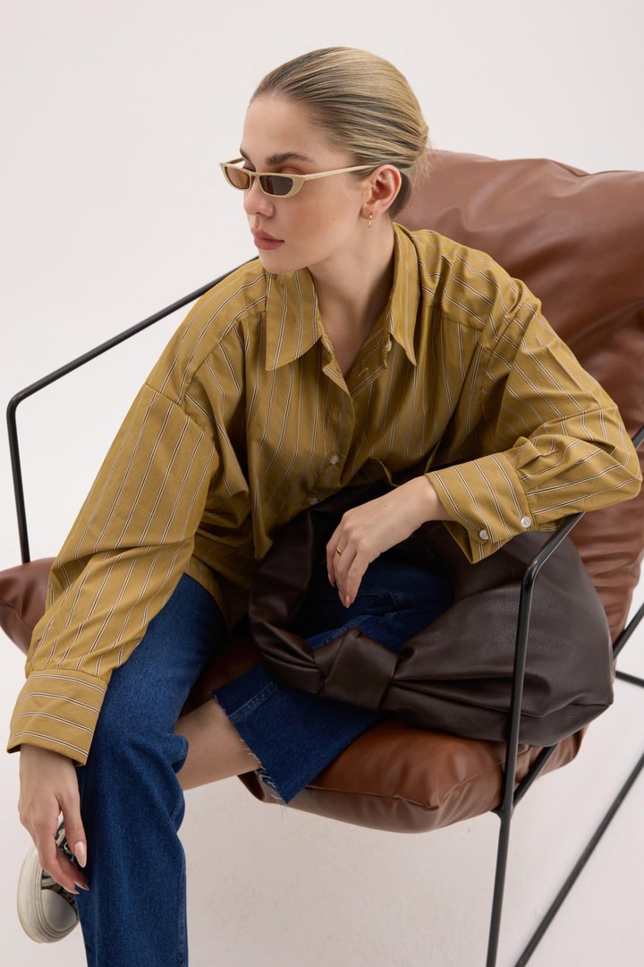 Oversize Dokuma Gömlek - Camel