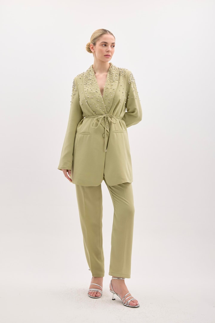 Pearl İşlemeli Ceket Takım - Mint