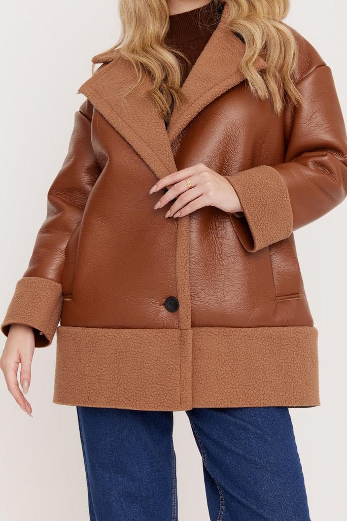 Peluş Deri Ceket - Camel