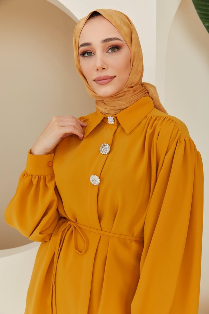 Perle Aksesuarlı Krep Takım - Oranj