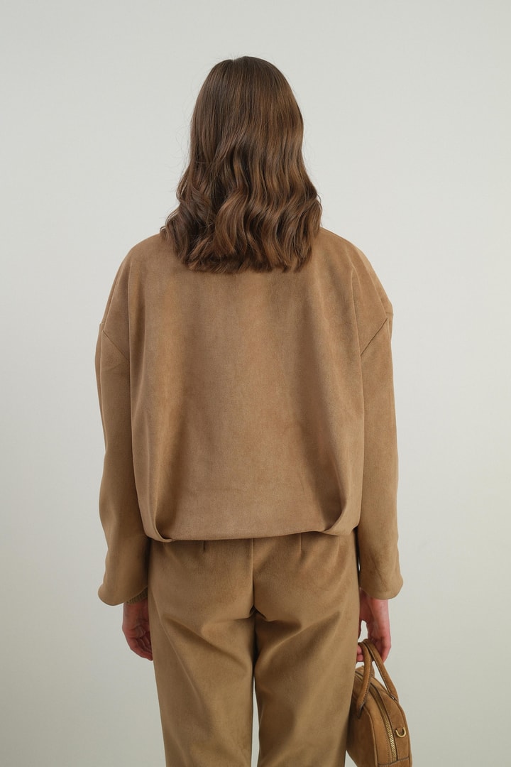 Pileli Süet Ceket - Camel