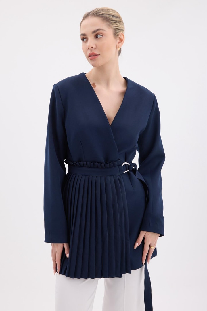 Pilise Aksesuarlı Blazer Ceket - Lacivert