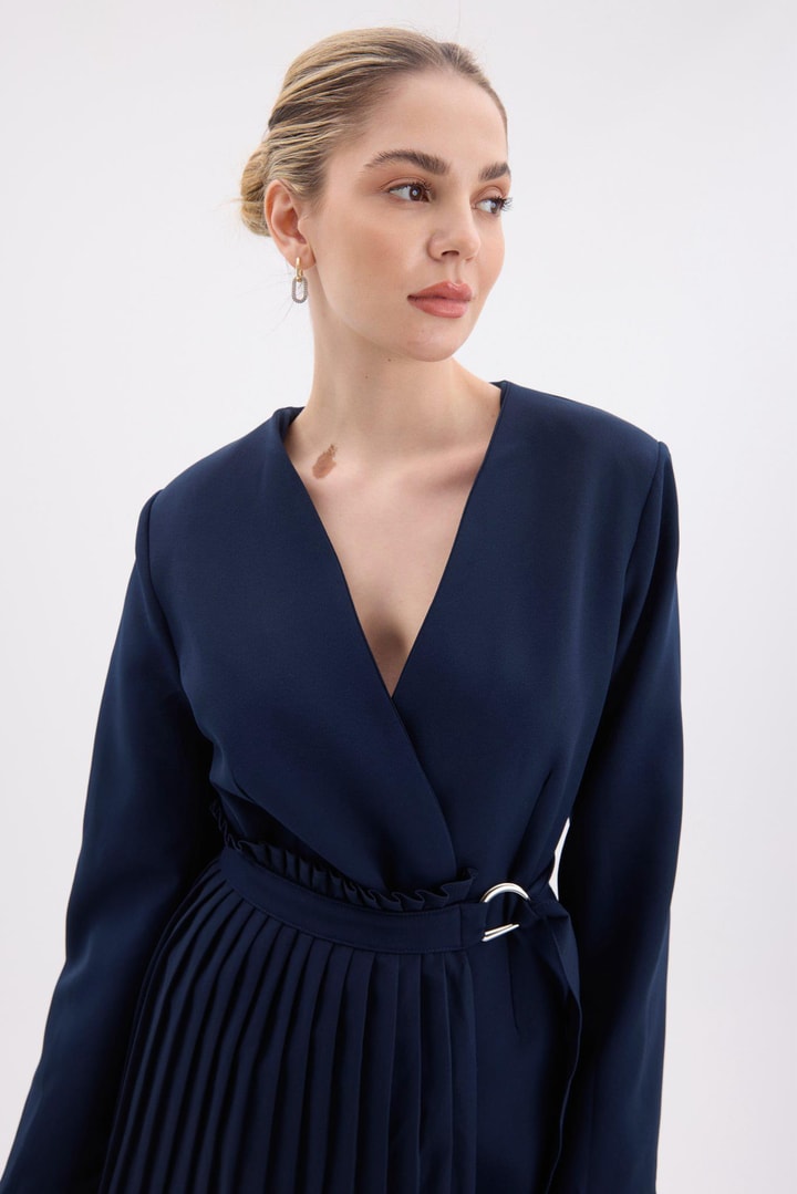 Pilise Aksesuarlı Blazer Ceket - Lacivert