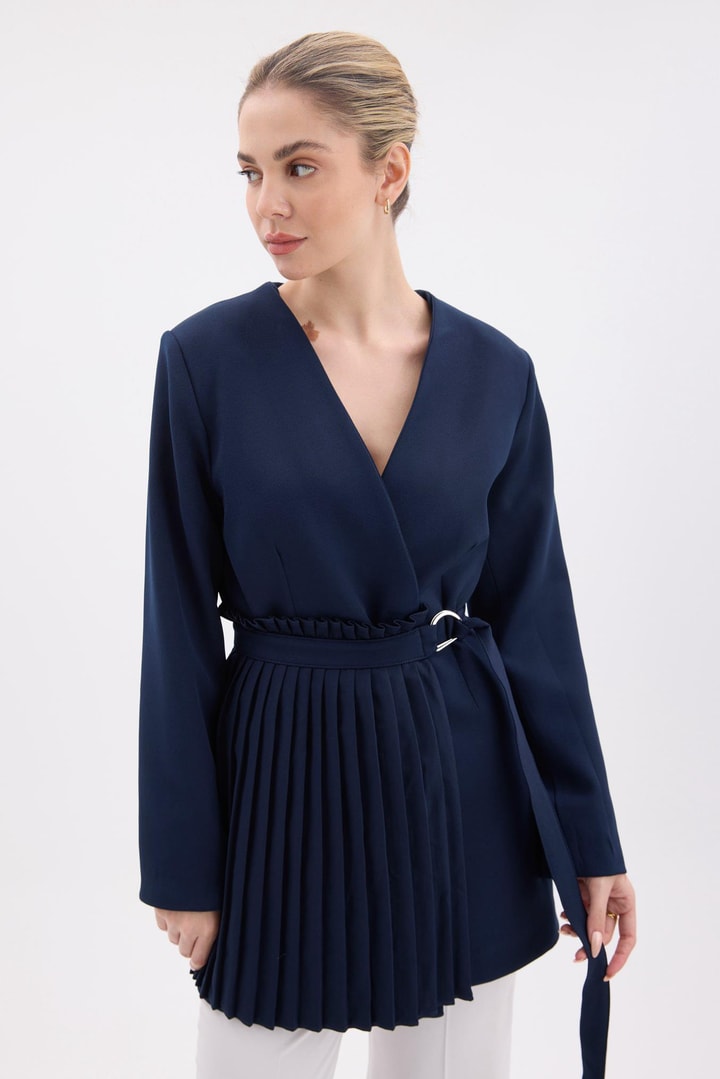 Pilise Aksesuarlı Blazer Ceket - Lacivert