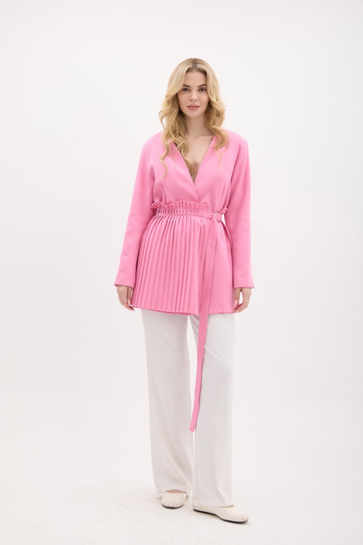 Pilise Aksesuarlı Blazer Ceket - Pembe