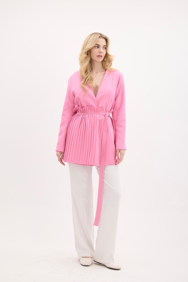 Pilise Aksesuarlı Blazer Ceket - Pembe