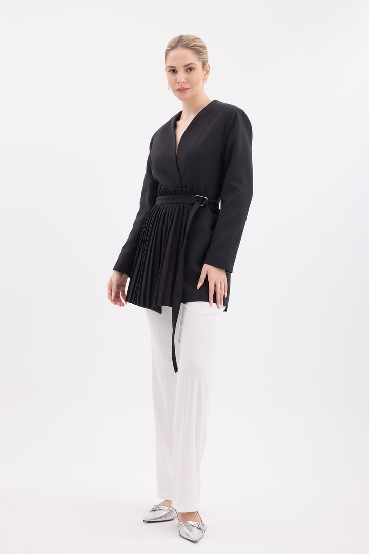 Pilise Aksesuarlı Blazer Ceket - Siyah