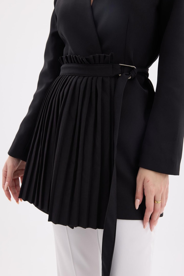 Pilise Aksesuarlı Blazer Ceket - Siyah