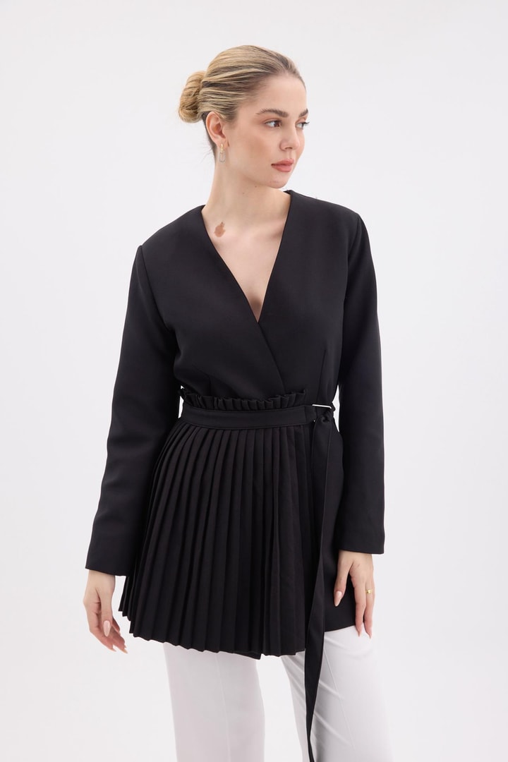 Pilise Aksesuarlı Blazer Ceket - Siyah