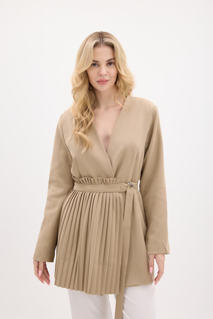 Pilise Aksesuarlı Blazer Ceket - Taş