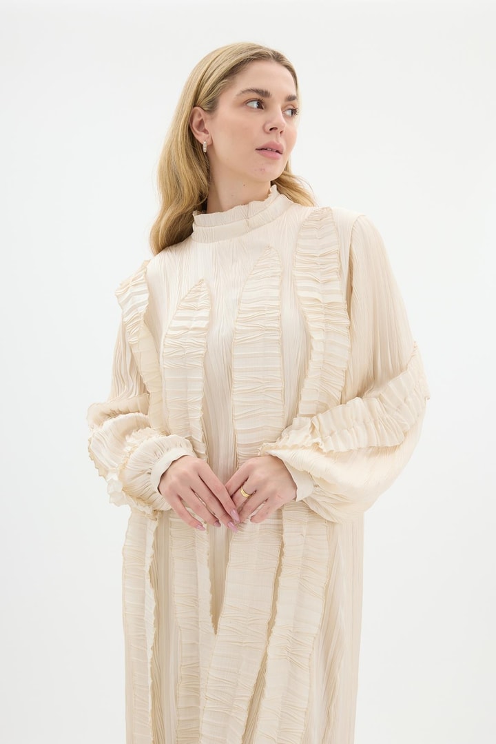 Piliseli Elbise - Bej