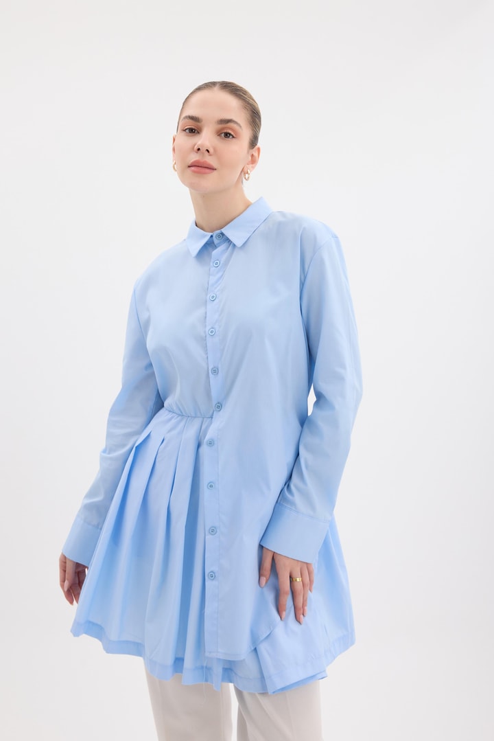 Piliseli Poplin Gömlek - bebe mavisi