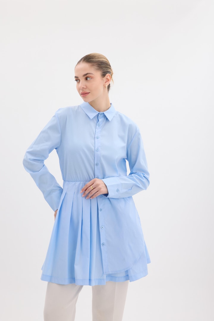 Piliseli Poplin Gömlek - bebe mavisi
