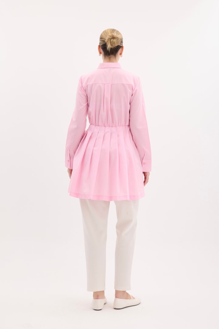 Piliseli Poplin Gömlek - Pembe