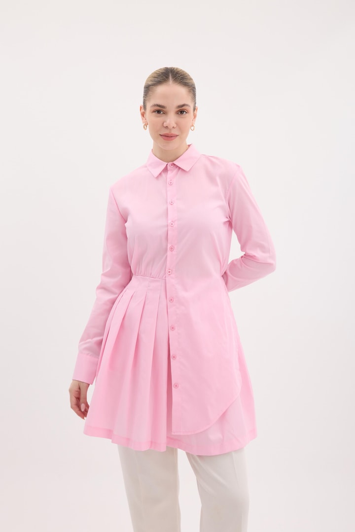 Piliseli Poplin Gömlek - Pembe